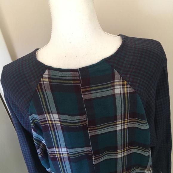 Umgee Mixed Plaid Front Tie Boho Woven Blouse - Picture 4 of 5